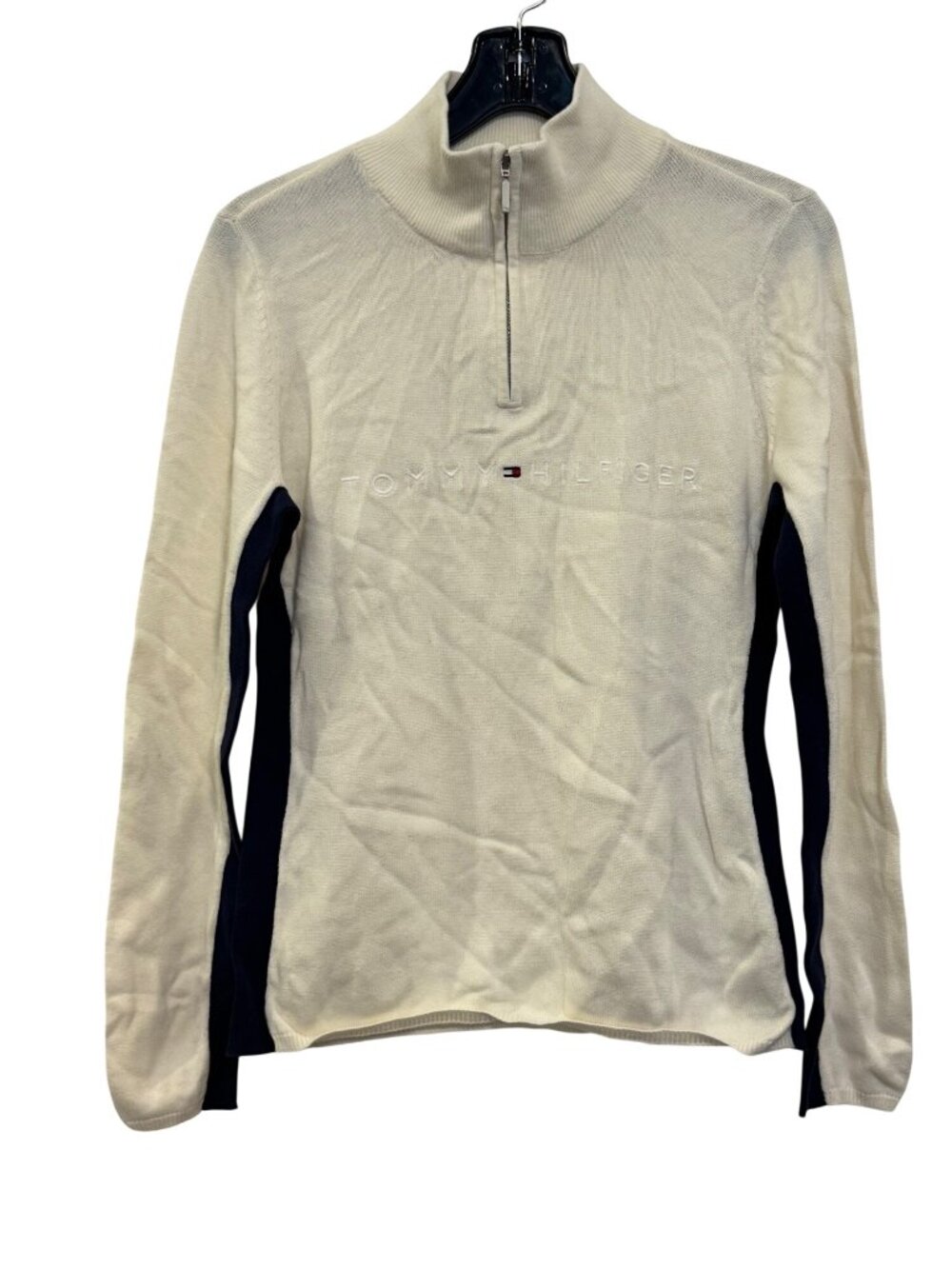 Tommy Hilfiger Womens Ivory & Navy Cotton Half-Zip 100% cotton Sweater M